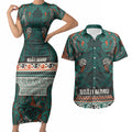 Aotearoa Iwi Ngāti Maru Taranaki Couples Matching Short Sleeve Bodycon Dress and Hawaiian Shirt Maori Wharenui House Tribal Pattern