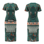 Aotearoa Iwi Ngāti Maru Taranaki Couples Matching Short Sleeve Bodycon Dress and Long Sleeve Button Shirt Maori Wharenui House Tribal Pattern