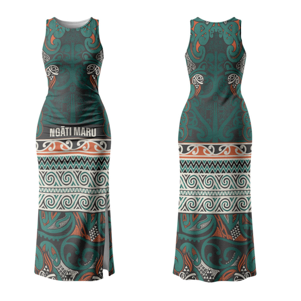 Aotearoa Iwi Ngāti Maru Taranaki Couples Matching Tank Maxi Dress and Hawaiian Shirt Maori Wharenui House Tribal Pattern
