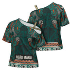 Aotearoa Iwi Ngāti Maru Taranaki Cross Shoulder Shirt Maori Wharenui House Tribal Pattern