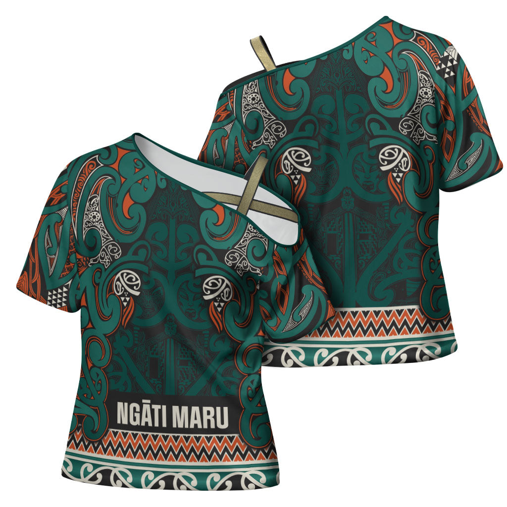 Aotearoa Iwi Ngāti Maru Taranaki Cross Shoulder Shirt Maori Wharenui House Tribal Pattern