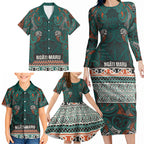 Aotearoa Iwi Ngāti Maru Taranaki Family Matching Long Sleeve Bodycon Dress and Hawaiian Shirt Maori Wharenui House Tribal Pattern