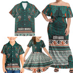 Aotearoa Iwi Ngāti Maru Taranaki Family Matching Off Shoulder Maxi Dress and Hawaiian Shirt Maori Wharenui House Tribal Pattern