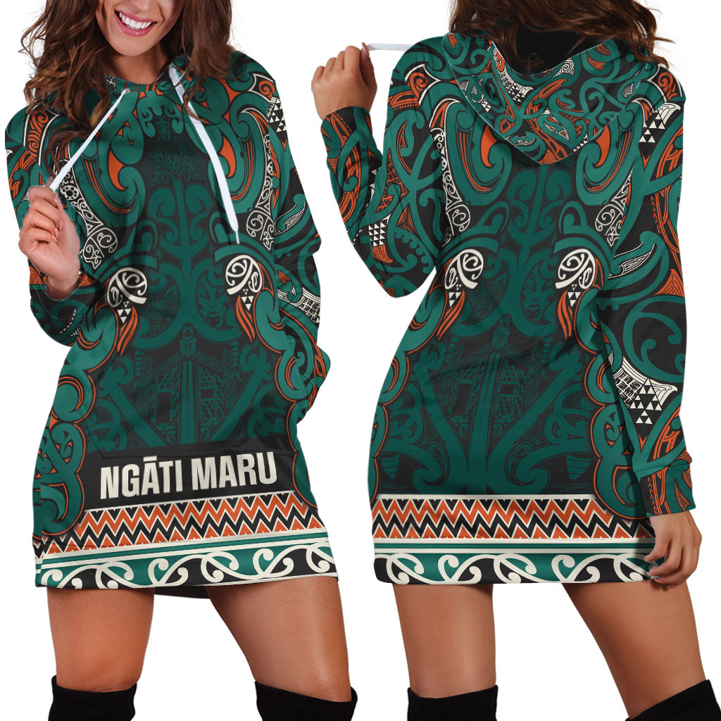 Aotearoa Iwi Ngāti Maru Taranaki Hoodie Dress Maori Wharenui House Tribal Pattern