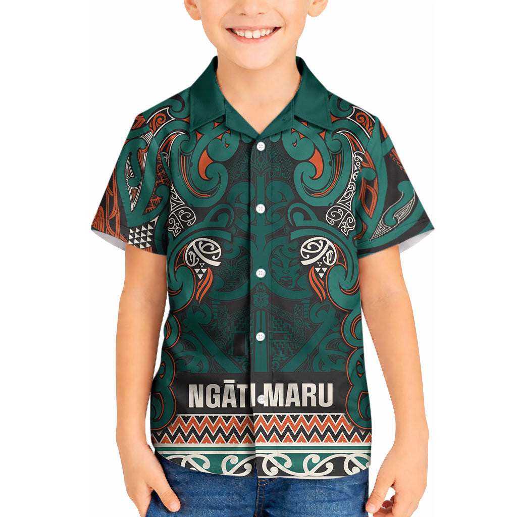 Aotearoa Iwi Ngāti Maru Taranaki Kid Hawaiian Shirt Maori Wharenui House Tribal Pattern