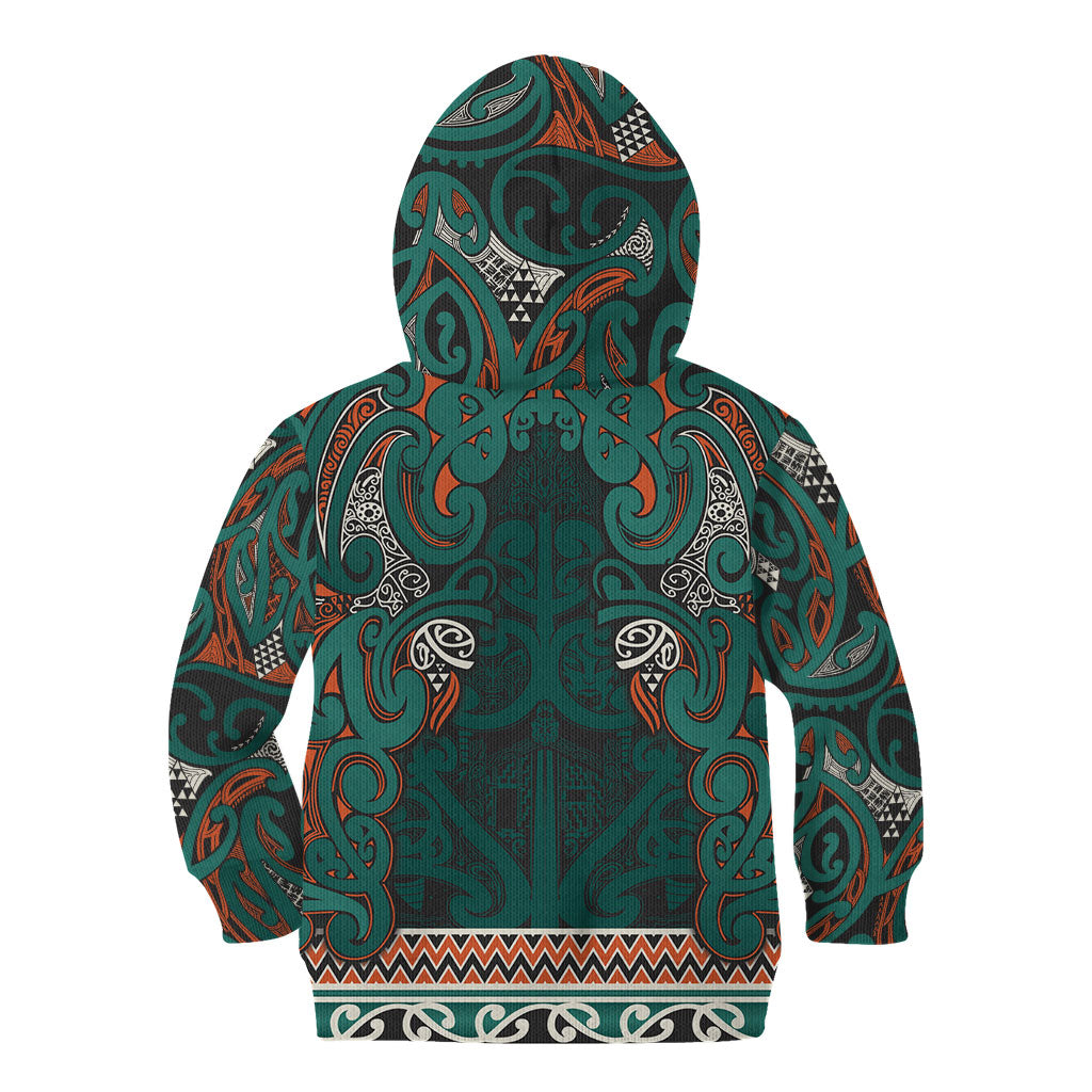 Aotearoa Iwi Ngāti Maru Taranaki Kid Hoodie Maori Wharenui House Tribal Pattern