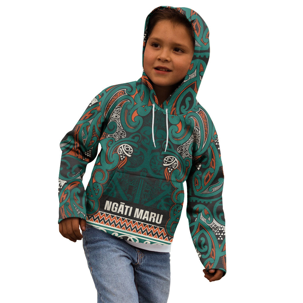 Aotearoa Iwi Ngāti Maru Taranaki Kid Hoodie Maori Wharenui House Tribal Pattern