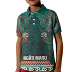 Aotearoa Iwi Ngāti Maru Taranaki Kid Polo Shirt Maori Wharenui House Tribal Pattern