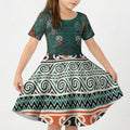 Aotearoa Iwi Ngāti Maru Taranaki Kid Short Sleeve Dress Maori Wharenui House Tribal Pattern