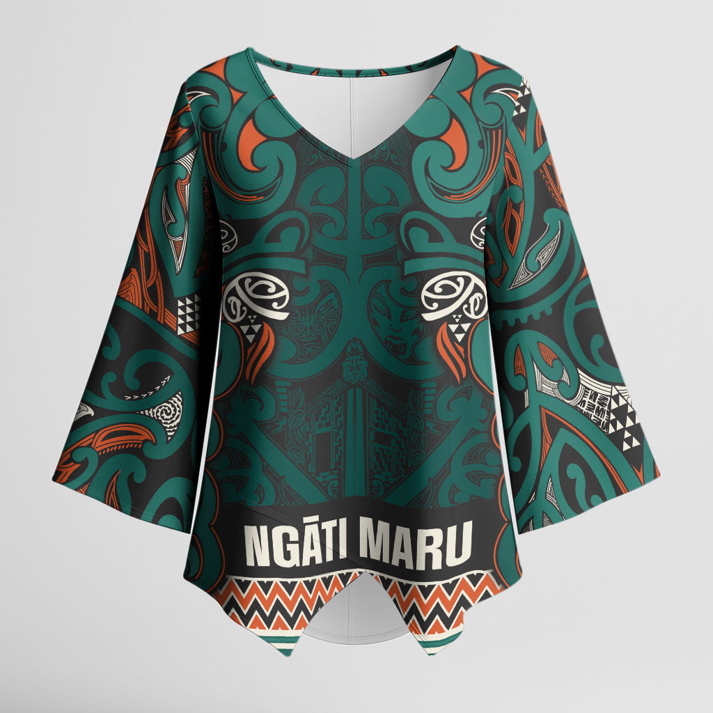Aotearoa Iwi Ngāti Maru Taranaki Kimono Sleeve Blouse Maori Wharenui House Tribal Pattern