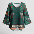 Aotearoa Iwi Ngāti Maru Taranaki Kimono Sleeve Blouse Maori Wharenui House Tribal Pattern