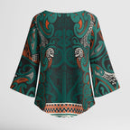 Aotearoa Iwi Ngāti Maru Taranaki Kimono Sleeve Blouse Maori Wharenui House Tribal Pattern