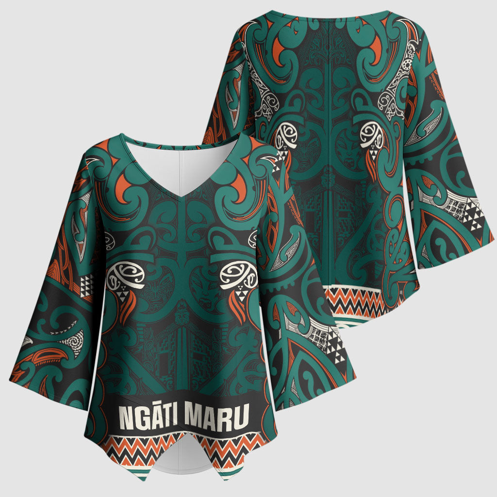Aotearoa Iwi Ngāti Maru Taranaki Kimono Sleeve Blouse Maori Wharenui House Tribal Pattern