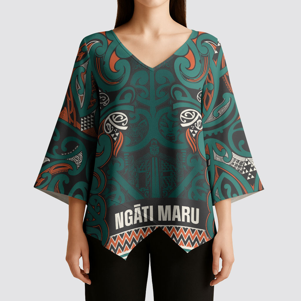 Aotearoa Iwi Ngāti Maru Taranaki Kimono Sleeve Blouse Maori Wharenui House Tribal Pattern