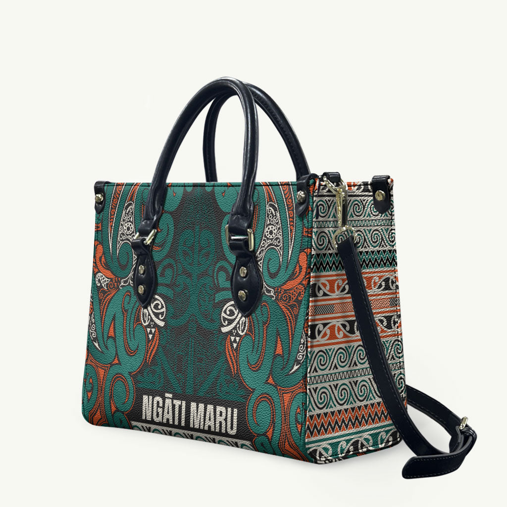 Aotearoa Iwi Ngāti Maru Taranaki Leather Bag Maori Wharenui House Tribal Pattern