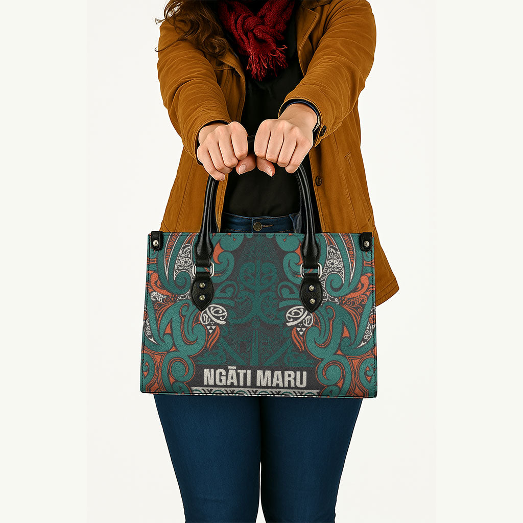 Aotearoa Iwi Ngāti Maru Taranaki Leather Bag Maori Wharenui House Tribal Pattern