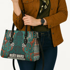 Aotearoa Iwi Ngāti Maru Taranaki Leather Bag Maori Wharenui House Tribal Pattern
