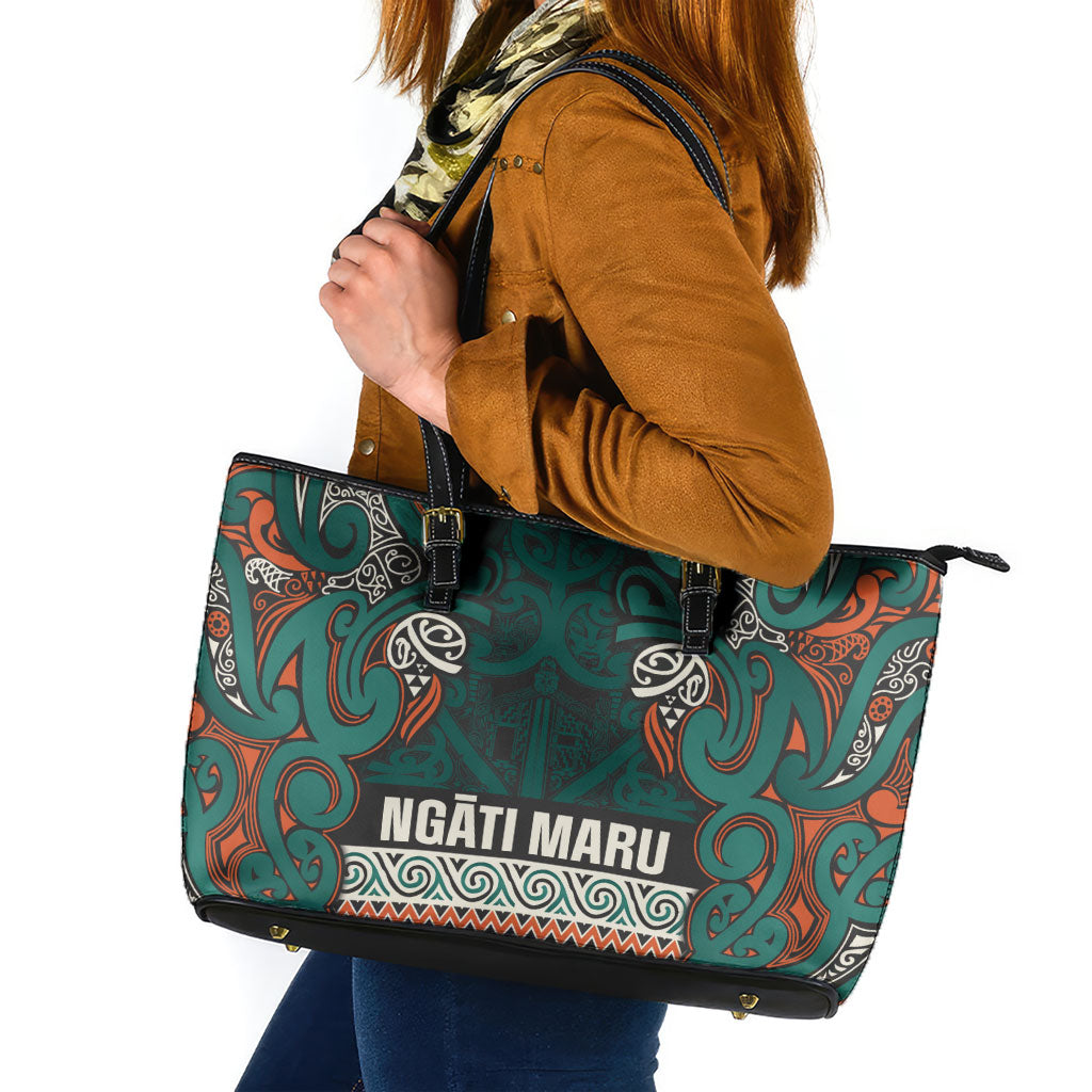 Aotearoa Iwi Ngāti Maru Taranaki Leather Tote Bag Maori Wharenui House Tribal Pattern