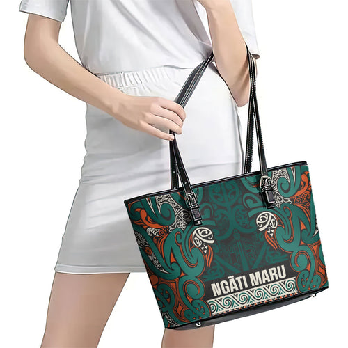 Aotearoa Iwi Ngāti Maru Taranaki Leather Tote Bag Maori Wharenui House Tribal Pattern