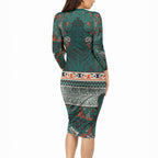 Aotearoa Iwi Ngāti Maru Taranaki Long Sleeve Bodycon Dress Maori Wharenui House Tribal Pattern
