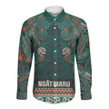 Aotearoa Iwi Ngāti Maru Taranaki Long Sleeve Button Shirt Maori Wharenui House Tribal Pattern