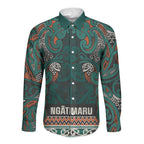 Aotearoa Iwi Ngāti Maru Taranaki Long Sleeve Button Shirt Maori Wharenui House Tribal Pattern
