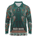 Aotearoa Iwi Ngāti Maru Taranaki Long Sleeve Polo Shirt Maori Wharenui House Tribal Pattern