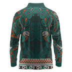Aotearoa Iwi Ngāti Maru Taranaki Long Sleeve Polo Shirt Maori Wharenui House Tribal Pattern