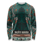 Aotearoa Iwi Ngāti Maru Taranaki Long Sleeve Shirt Maori Wharenui House Tribal Pattern
