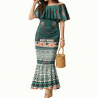 Aotearoa Iwi Ngāti Maru Taranaki Mermaid Dress Maori Wharenui House Tribal Pattern