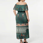 Aotearoa Iwi Ngāti Maru Taranaki Off Shoulder Maxi Dress Maori Wharenui House Tribal Pattern