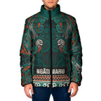 Aotearoa Iwi Ngāti Maru Taranaki Padded Jacket Maori Wharenui House Tribal Pattern
