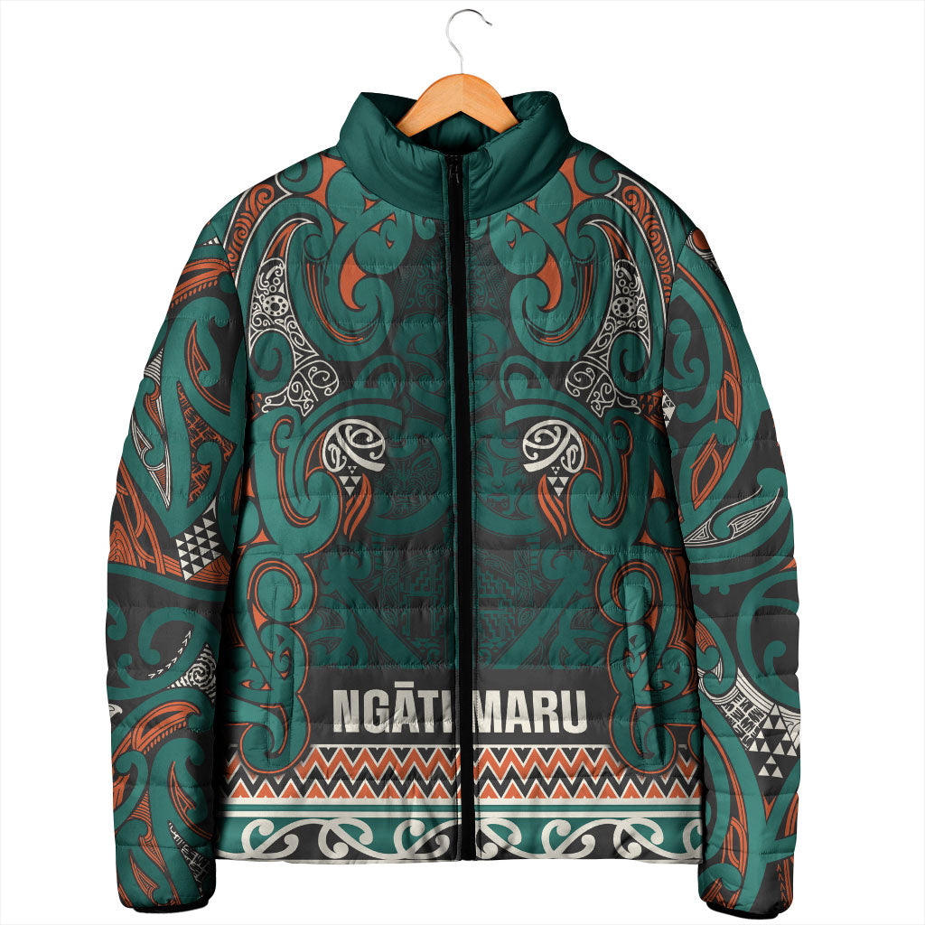Aotearoa Iwi Ngāti Maru Taranaki Padded Jacket Maori Wharenui House Tribal Pattern