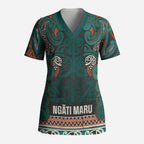 Aotearoa Iwi Ngāti Maru Taranaki Scrub Top Maori Wharenui House Tribal Pattern