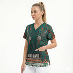 Aotearoa Iwi Ngāti Maru Taranaki Scrub Top Maori Wharenui House Tribal Pattern