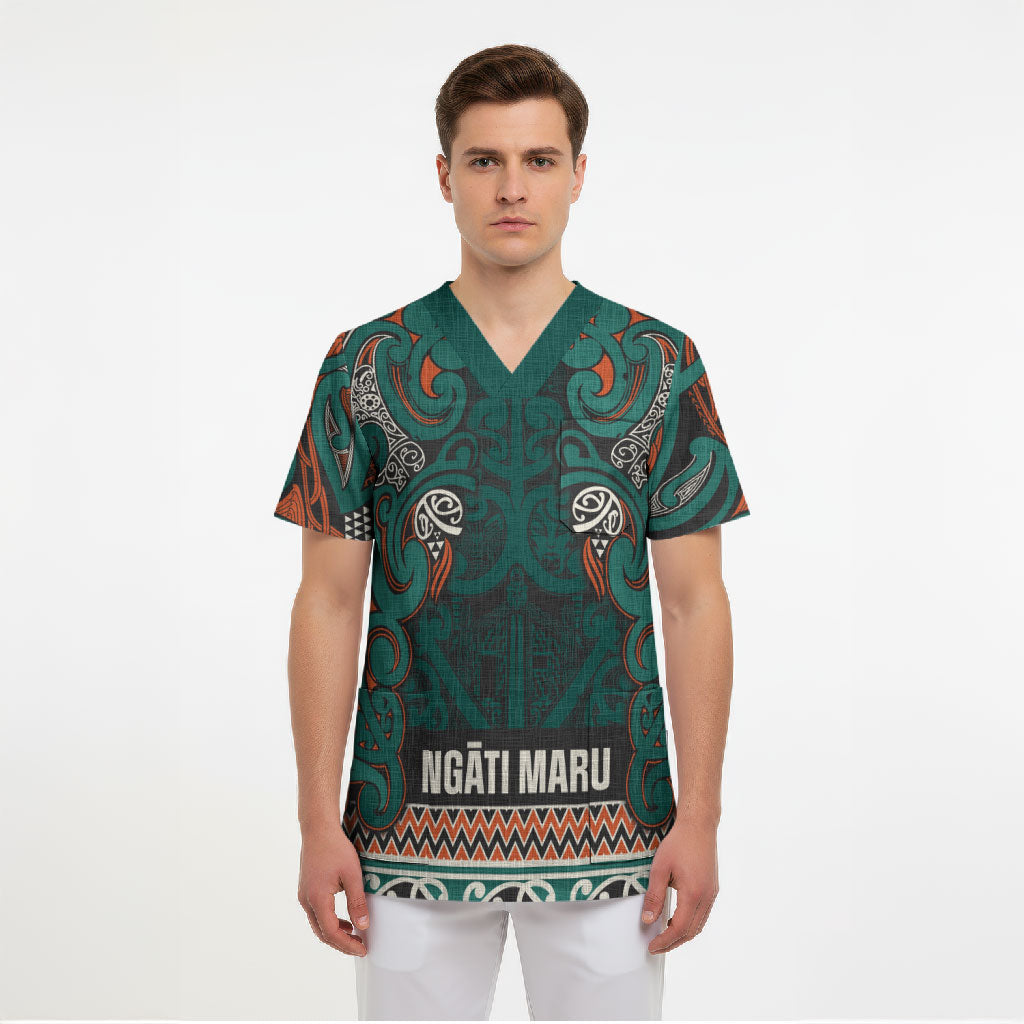 Aotearoa Iwi Ngāti Maru Taranaki Scrub Top Maori Wharenui House Tribal Pattern