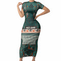 Aotearoa Iwi Ngāti Maru Taranaki Short Sleeve Bodycon Dress Maori Wharenui House Tribal Pattern