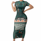 Aotearoa Iwi Ngāti Maru Taranaki Short Sleeve Bodycon Dress Maori Wharenui House Tribal Pattern