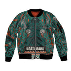 Aotearoa Iwi Ngāti Maru Taranaki Sleeve Zip Bomber Jacket Maori Wharenui House Tribal Pattern