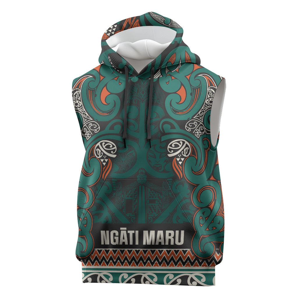 Aotearoa Iwi Ngāti Maru Taranaki Sleeveless Hoodie Maori Wharenui House Tribal Pattern