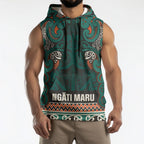 Aotearoa Iwi Ngāti Maru Taranaki Sleeveless Hoodie Maori Wharenui House Tribal Pattern