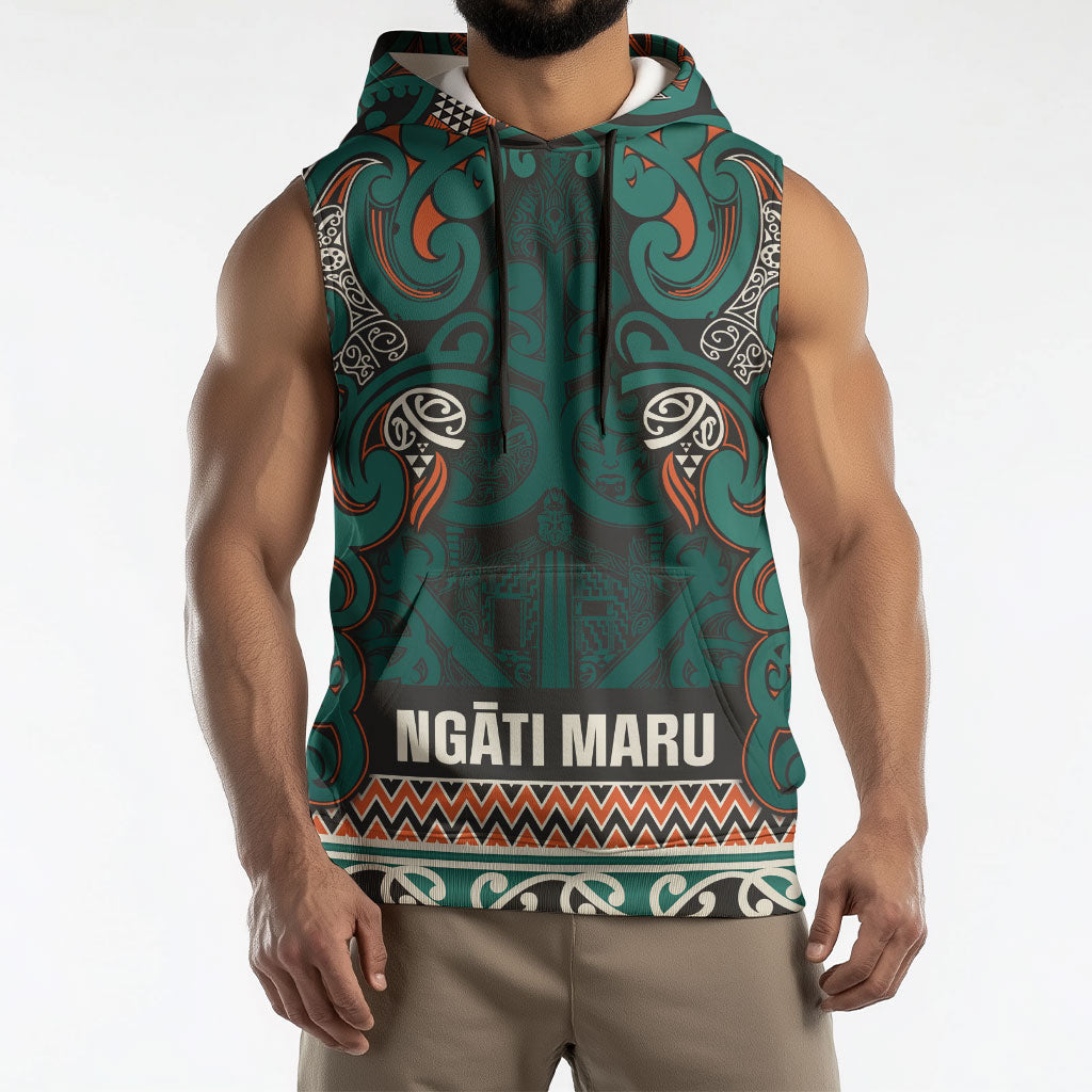 Aotearoa Iwi Ngāti Maru Taranaki Sleeveless Hoodie Maori Wharenui House Tribal Pattern