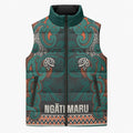 Aotearoa Iwi Ngāti Maru Taranaki Sleeveless Puffer Jacket Maori Wharenui House Tribal Pattern