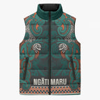 Aotearoa Iwi Ngāti Maru Taranaki Sleeveless Puffer Jacket Maori Wharenui House Tribal Pattern