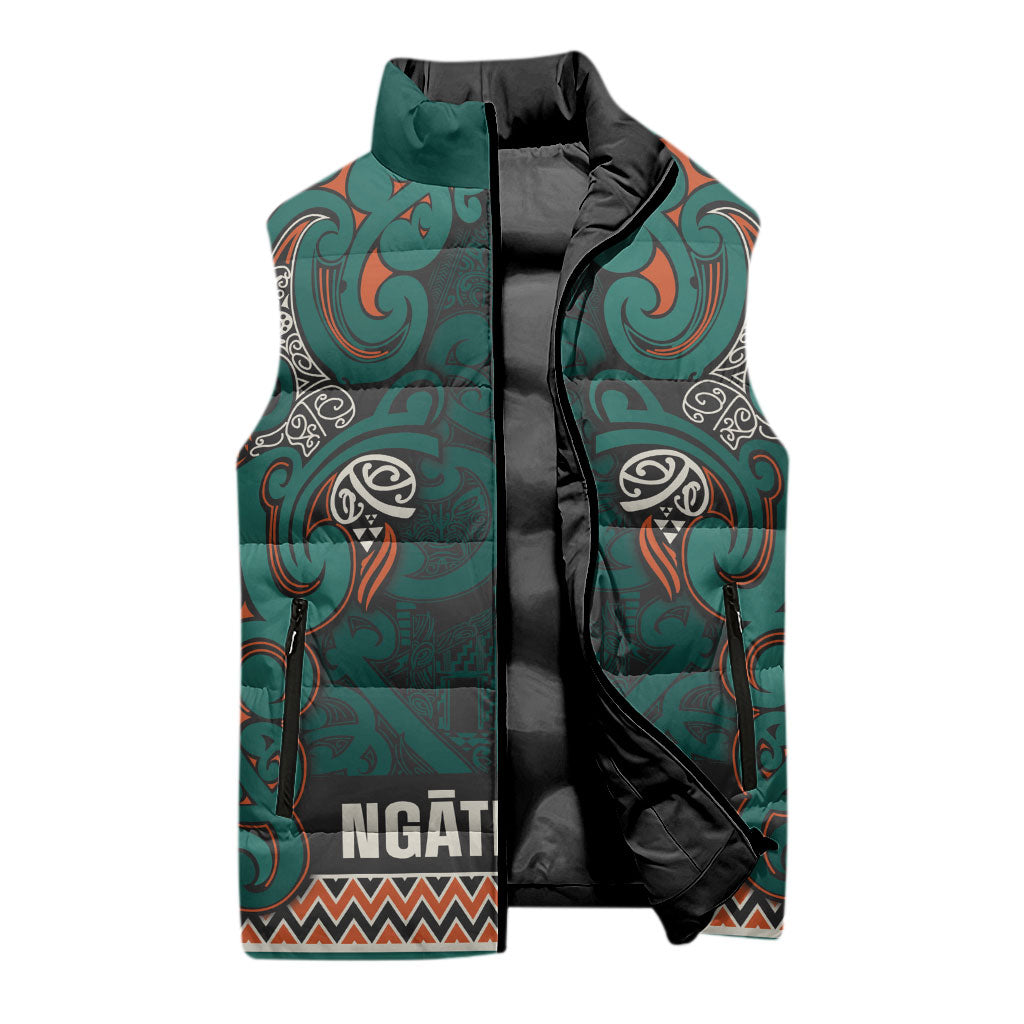 Aotearoa Iwi Ngāti Maru Taranaki Sleeveless Puffer Jacket Maori Wharenui House Tribal Pattern