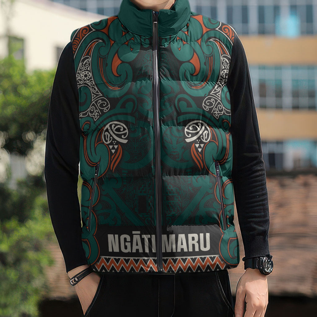 Aotearoa Iwi Ngāti Maru Taranaki Sleeveless Puffer Jacket Maori Wharenui House Tribal Pattern