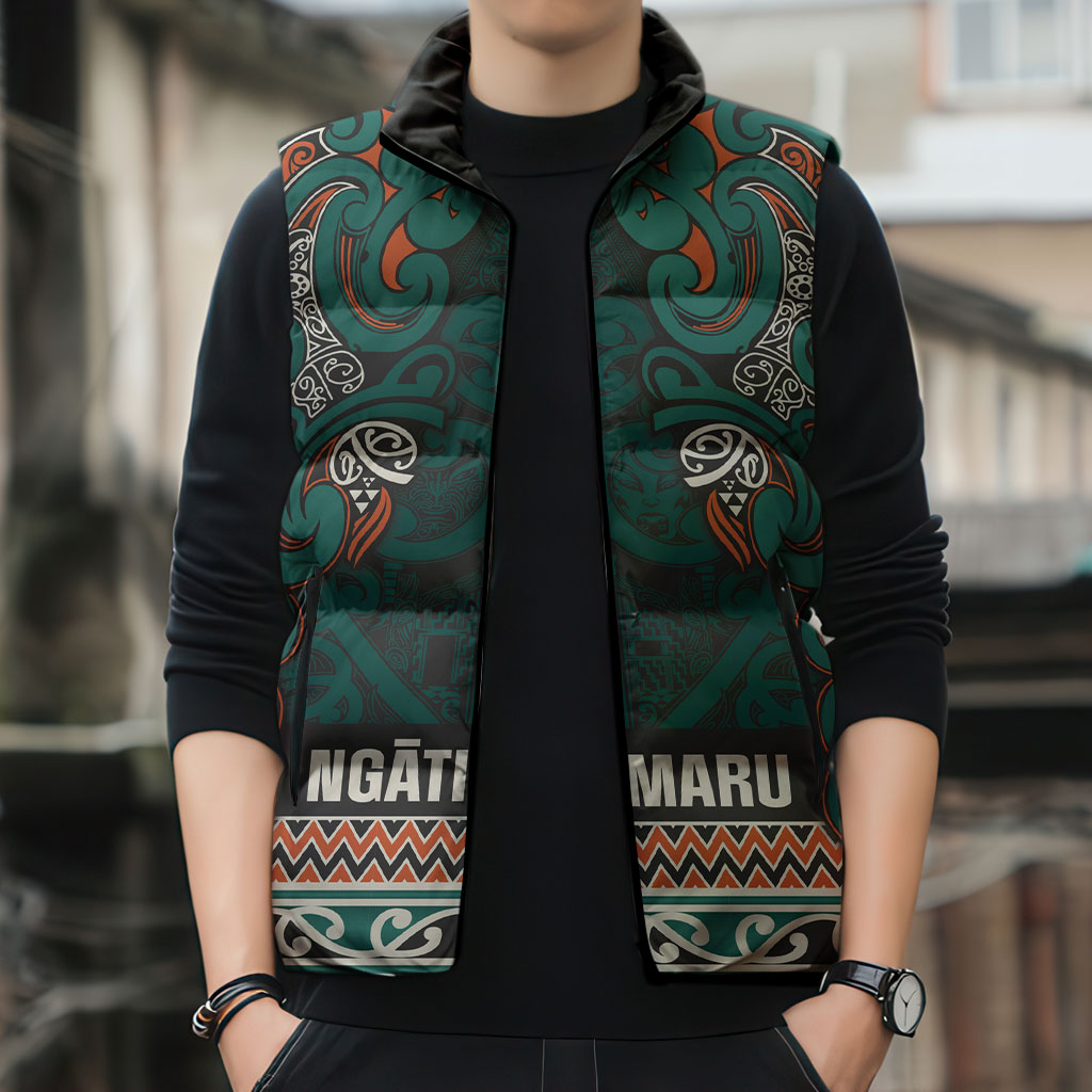Aotearoa Iwi Ngāti Maru Taranaki Sleeveless Puffer Jacket Maori Wharenui House Tribal Pattern