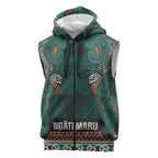 Aotearoa Iwi Ngāti Maru Taranaki Sleeveless Zip Hoodie Maori Wharenui House Tribal Pattern