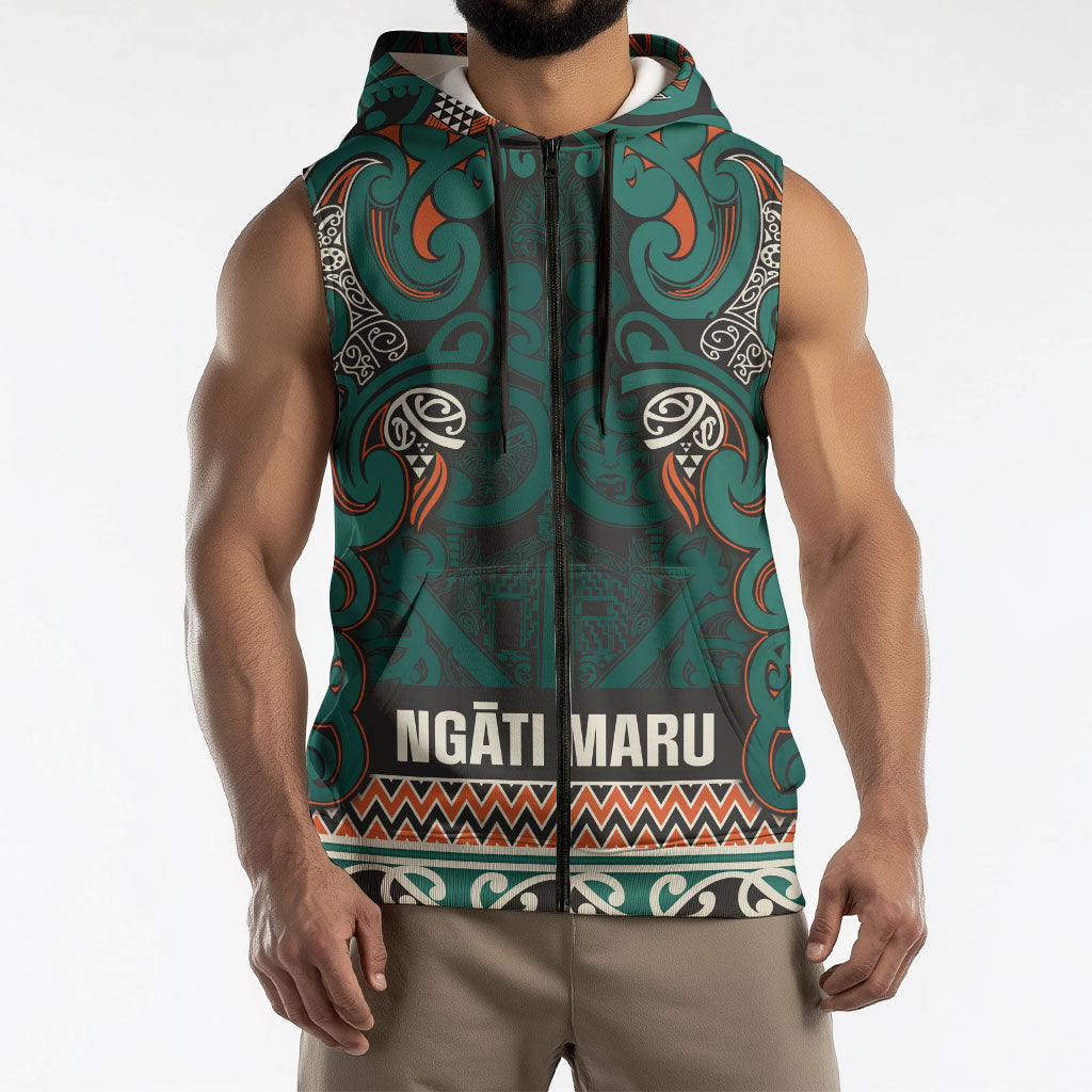 Aotearoa Iwi Ngāti Maru Taranaki Sleeveless Zip Hoodie Maori Wharenui House Tribal Pattern