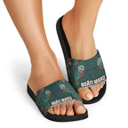 Aotearoa Iwi Ngāti Maru Taranaki Slide Sandals Maori Wharenui House Tribal Pattern